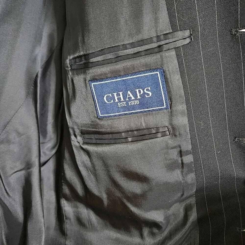 Chaps mens suit coat, black pinstripe.  Size 44R.